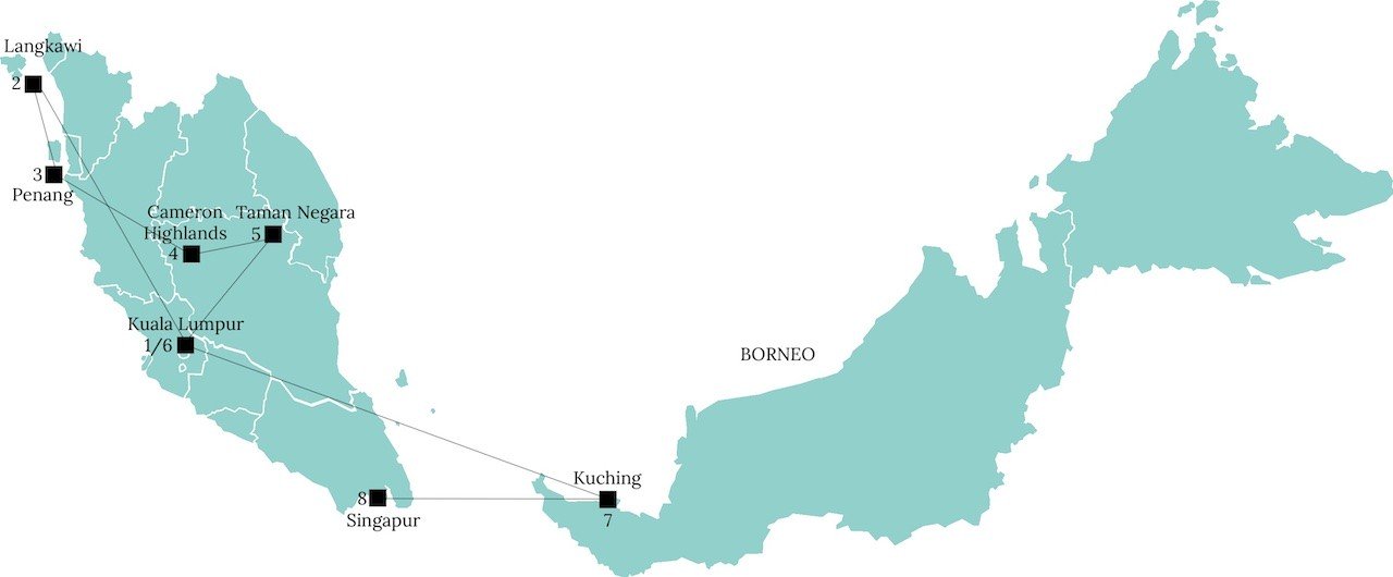 Malaysia Rundreise Route